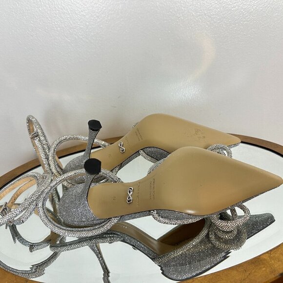 MACH & MACH Double Crystal Bow Pointed Toe 100mm Pump in Glitter Size EU 39/US 9 - Picture 9 of 14